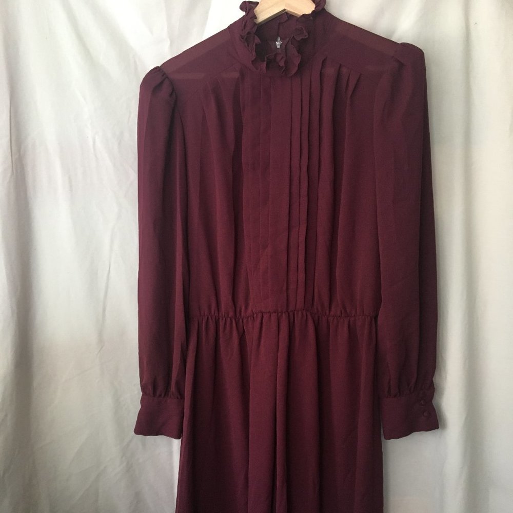 VINTAGE Sheer merlot colour high-neck dress